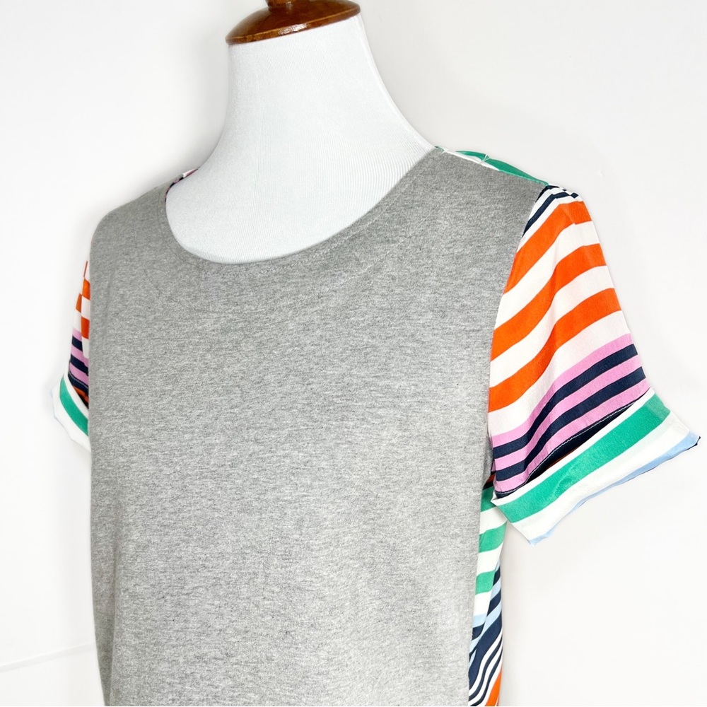 Anthropologie Mixed Media Colorful Stripe Gray Short Sleeve Knit Top - Picture 5 of 10